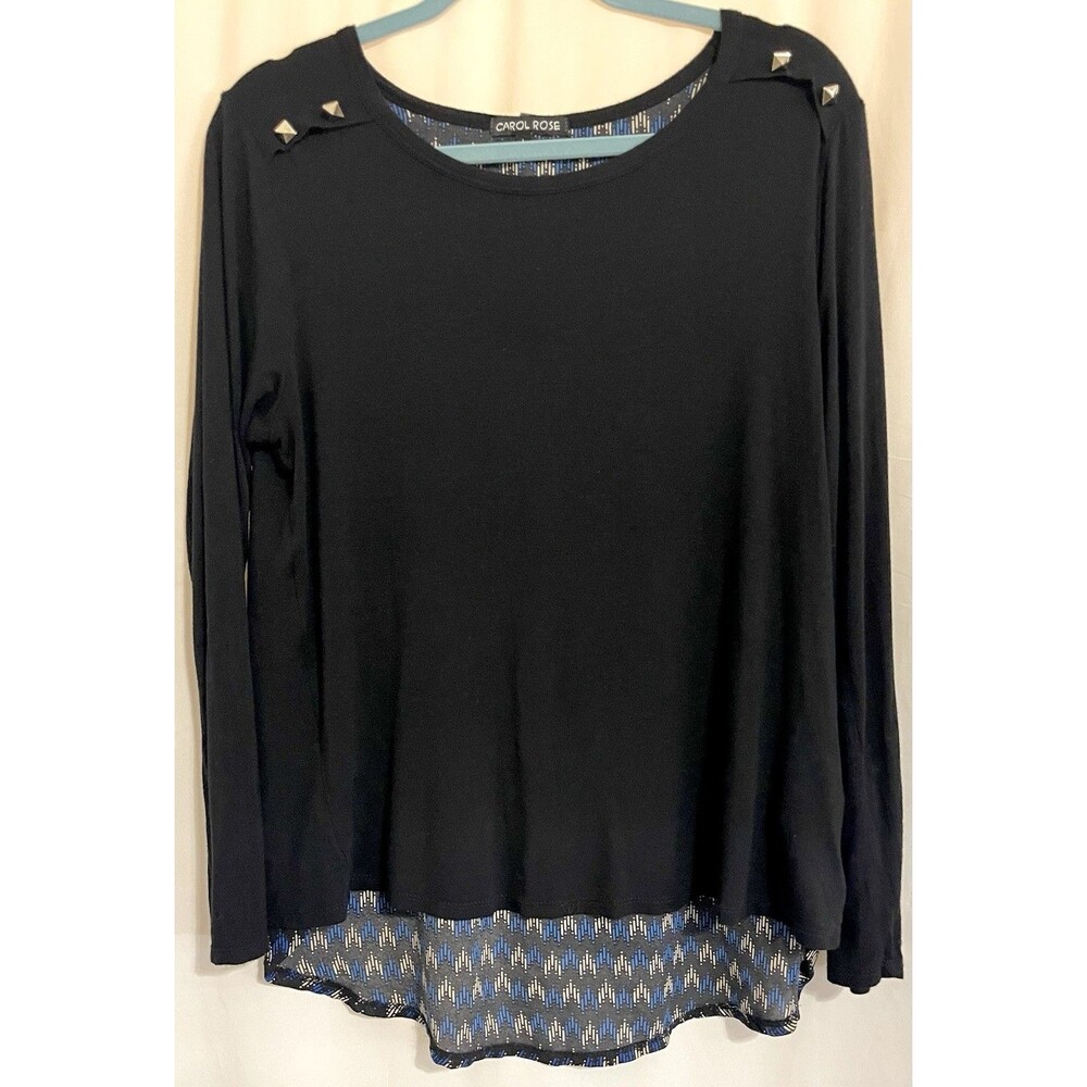 Carol Rose Shirt Long Sleeve Split Back High Low Black Blue Women’s Size L